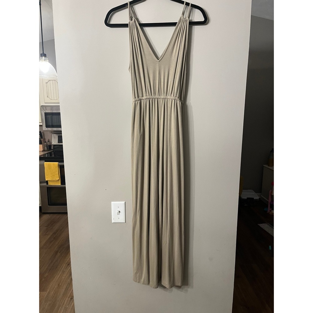 Old Navy Womens Sleeveless V-Neck Wide Leg Jumpsuit Tan Beige Small